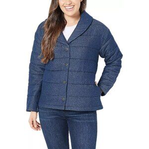 Isaac Mizrahi Live True Denim Quilted Shawl jacket Womens L Dark Indigo Blue NEW